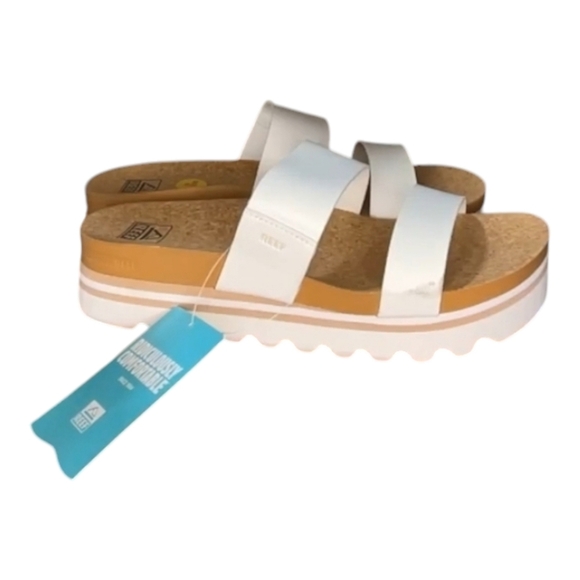 NWT IOB Reef Cushion Vista Hi White Slide Cork Sandals Womens 10 Vegan - Picture 6 of 8